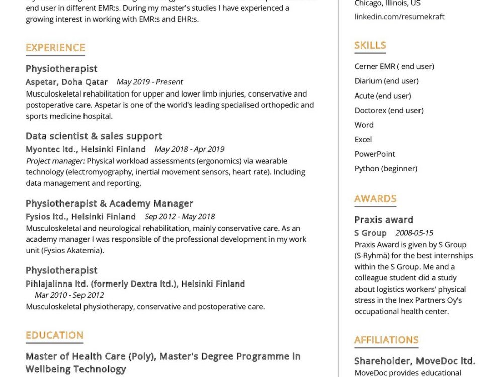 physiotherapist resume format india