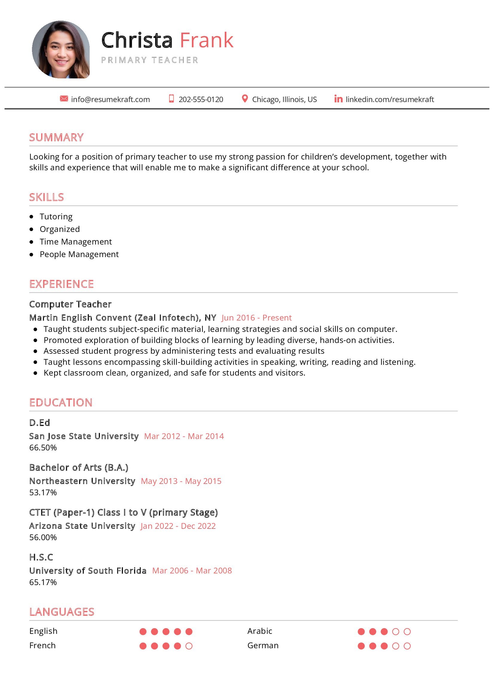 Primary Teacher Resume Sample in 2024 ResumeKraft