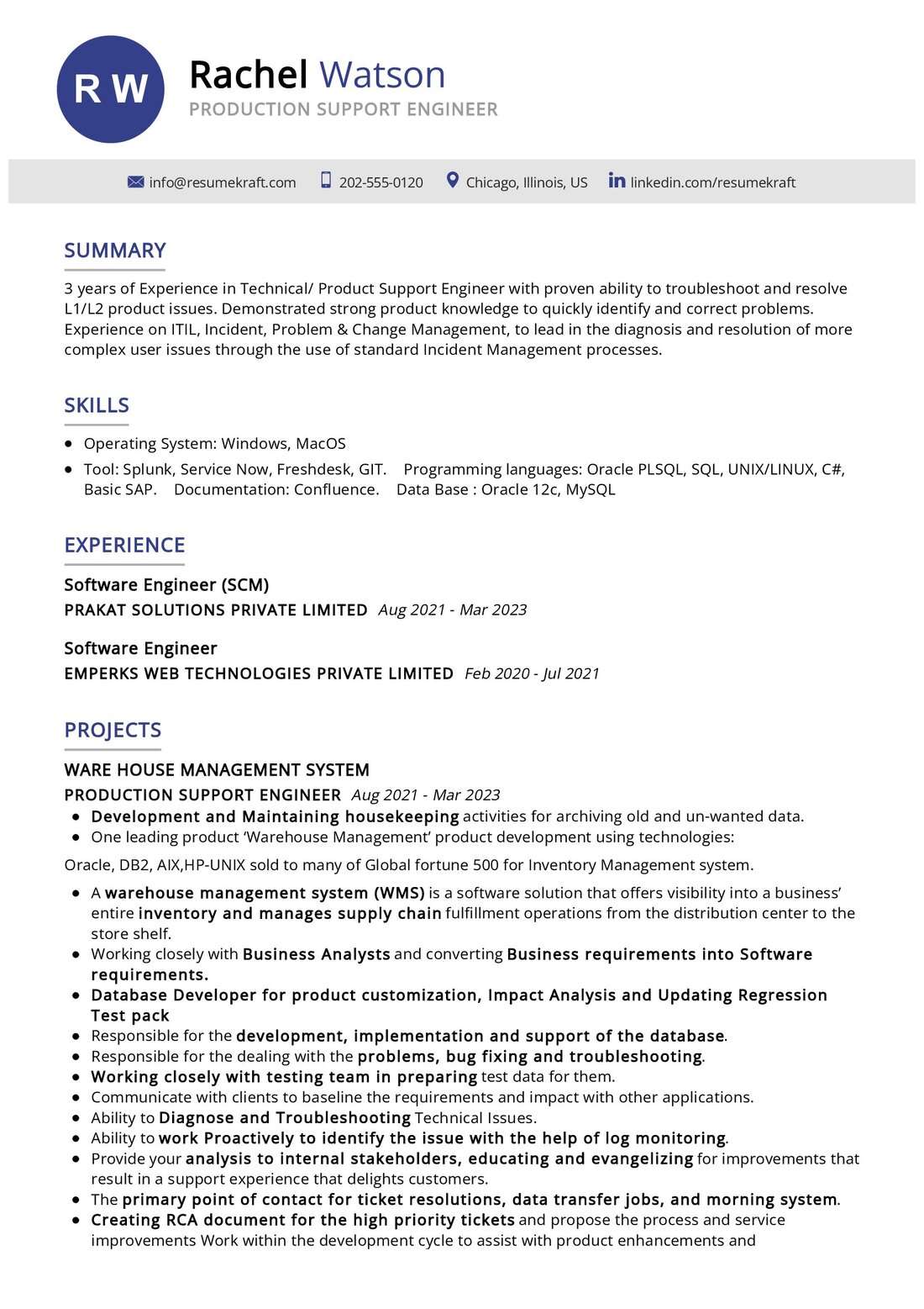 sample resume for l2 support engineer
