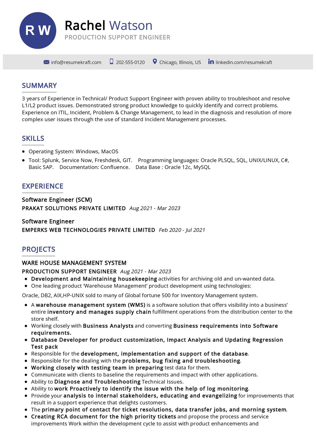 production support specialist resume