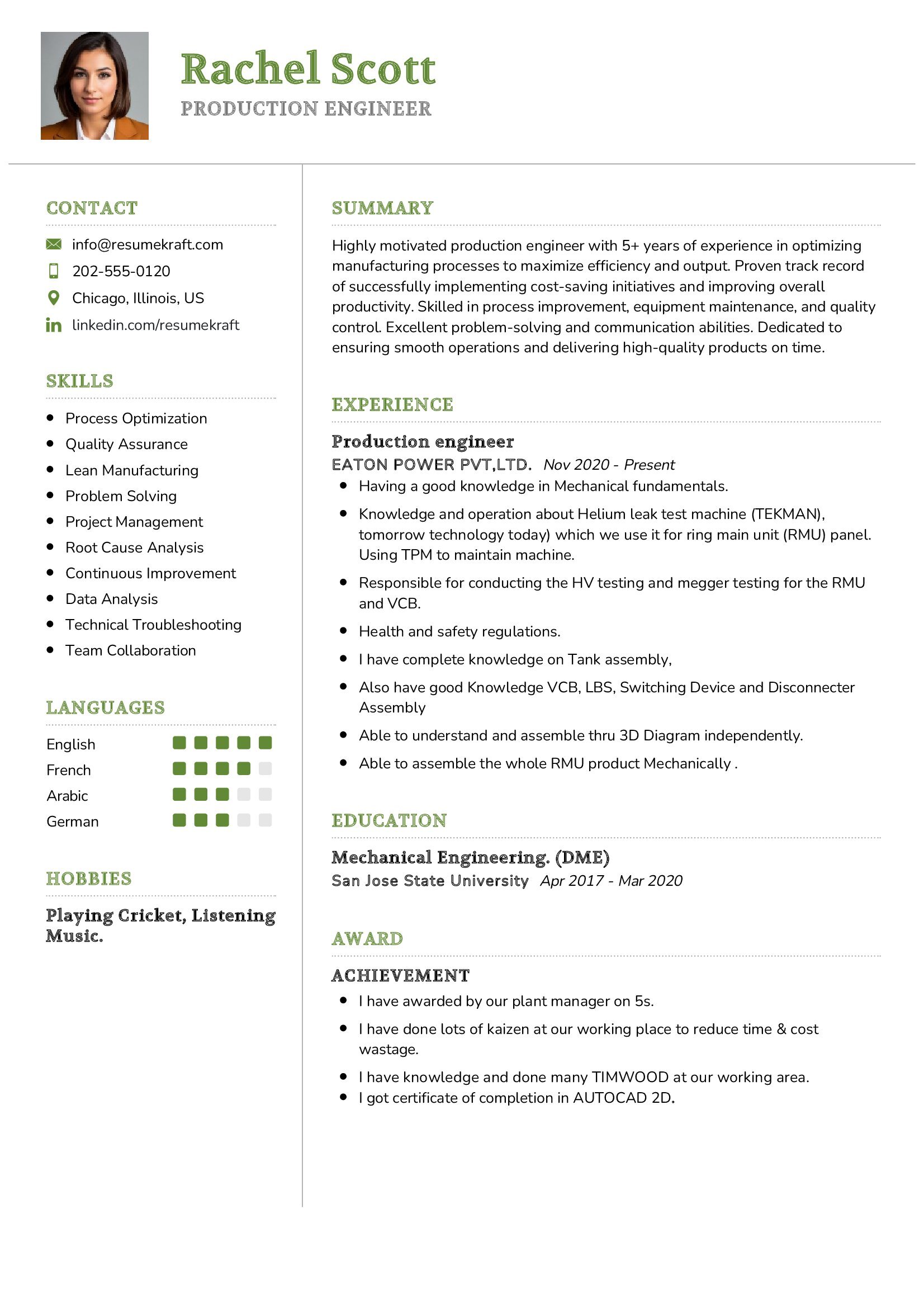 production engineer resume word format download