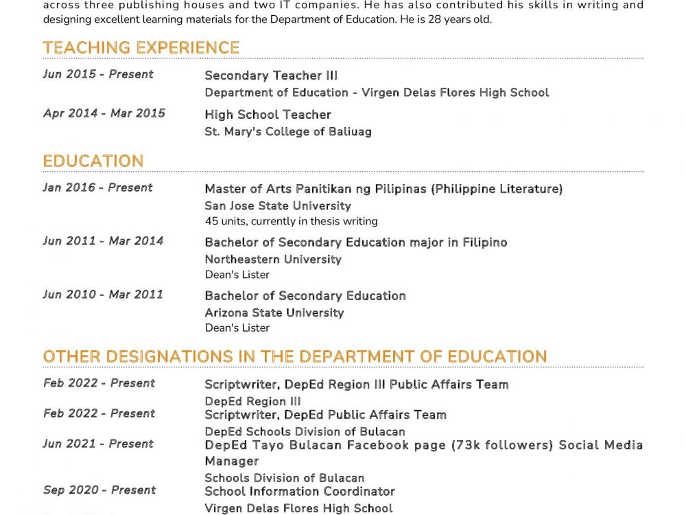 Professional Teacher Resume Example