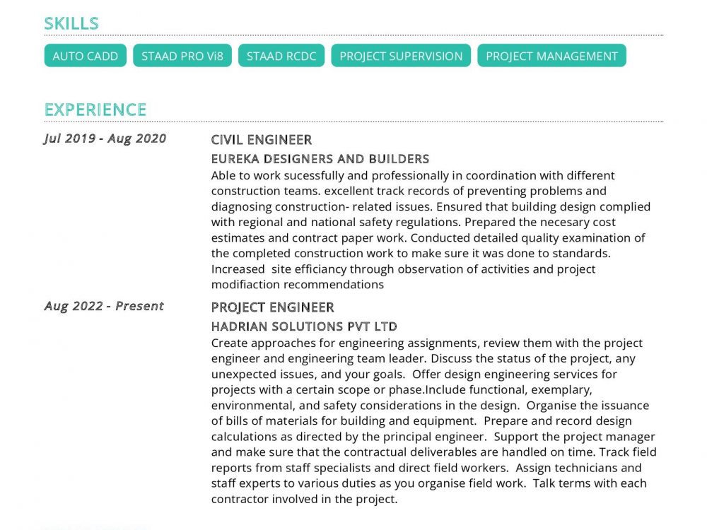 Project Engineer Resume Sample