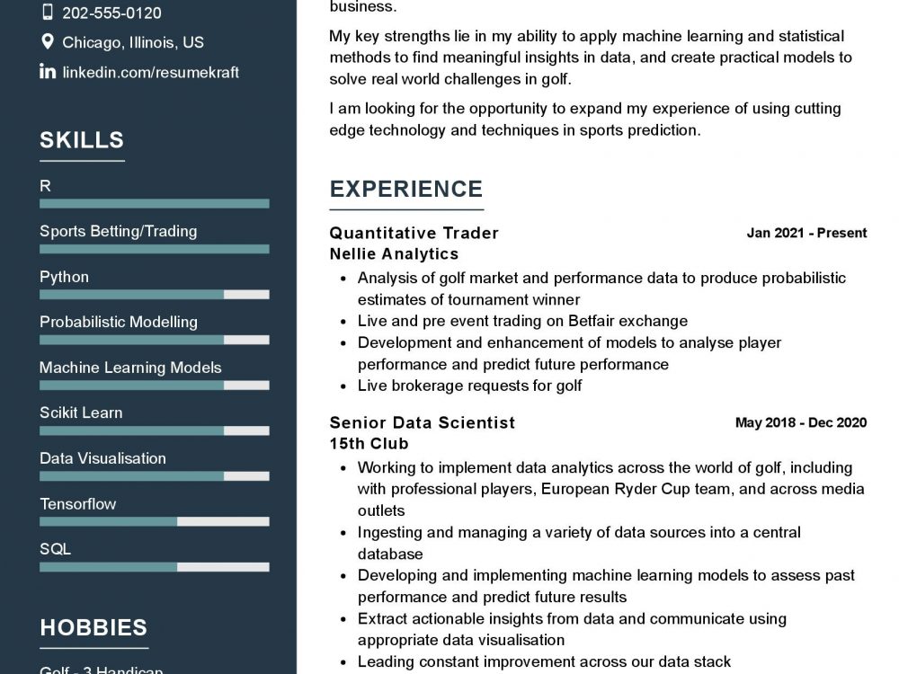 Quantitative Trader Resume Example