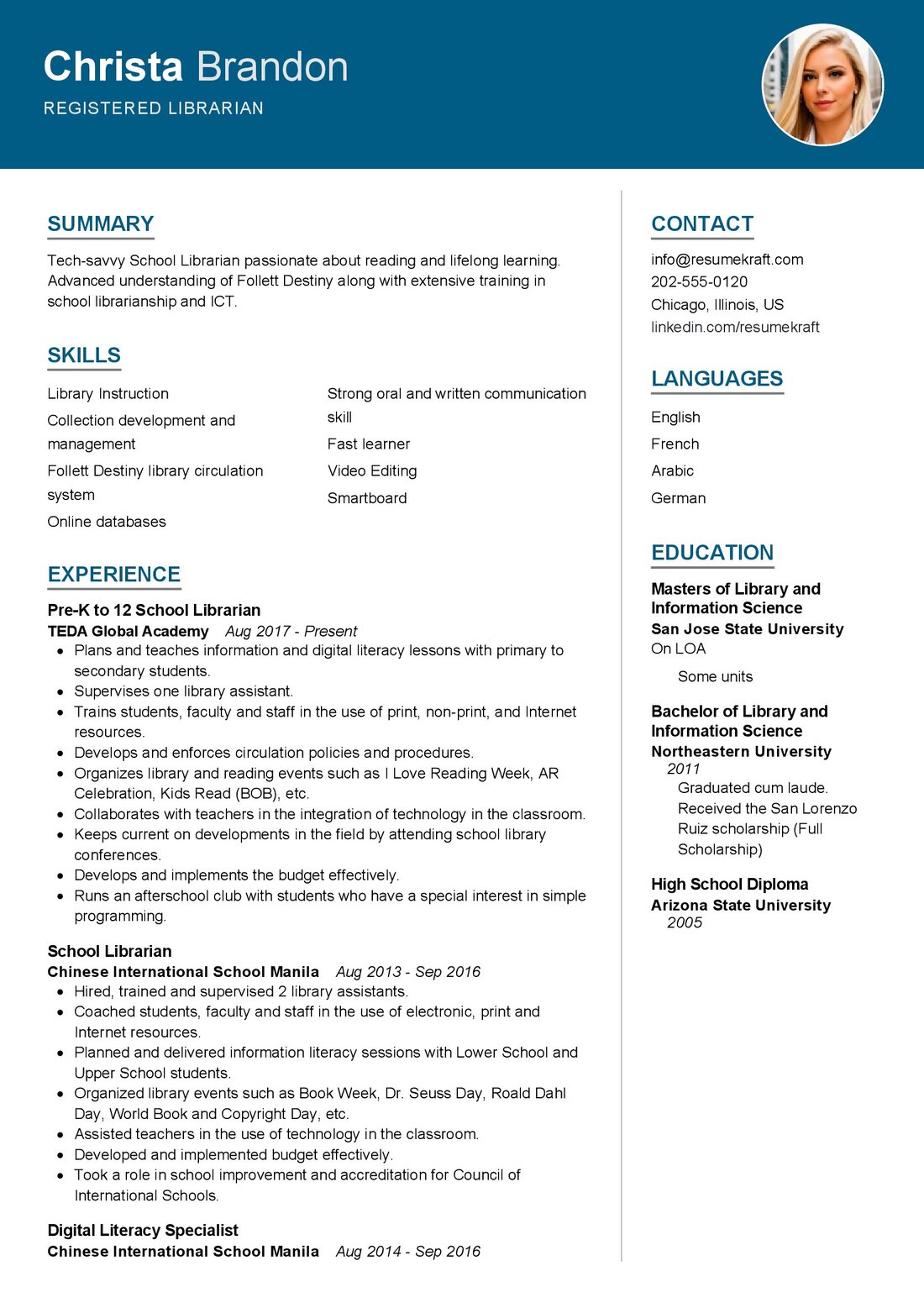 Registered Librarian Resume Sample in 2024 - ResumeKraft