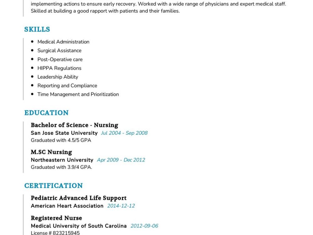 Registered Nurse Resume Example