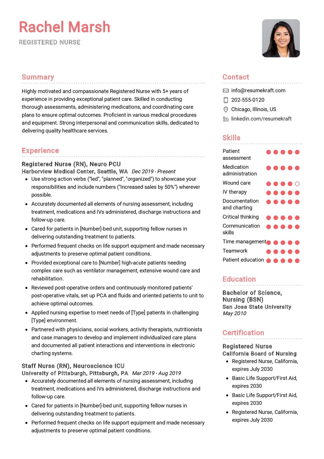 Registered Nurse CV Example in 2024 - ResumeKraft