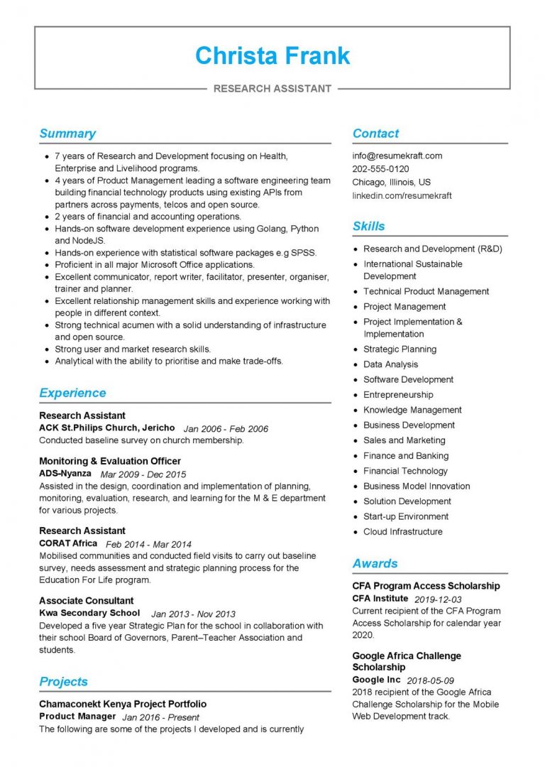 Creative Field Resume Examples - Research Assistant Resume Example 768x1087 