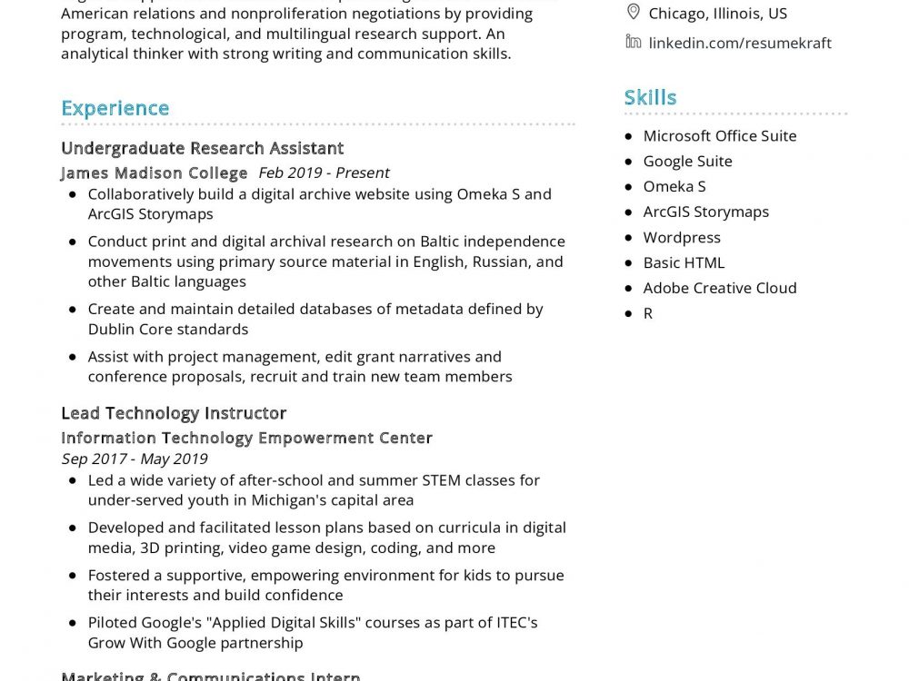 Research Assistant Resume Sample