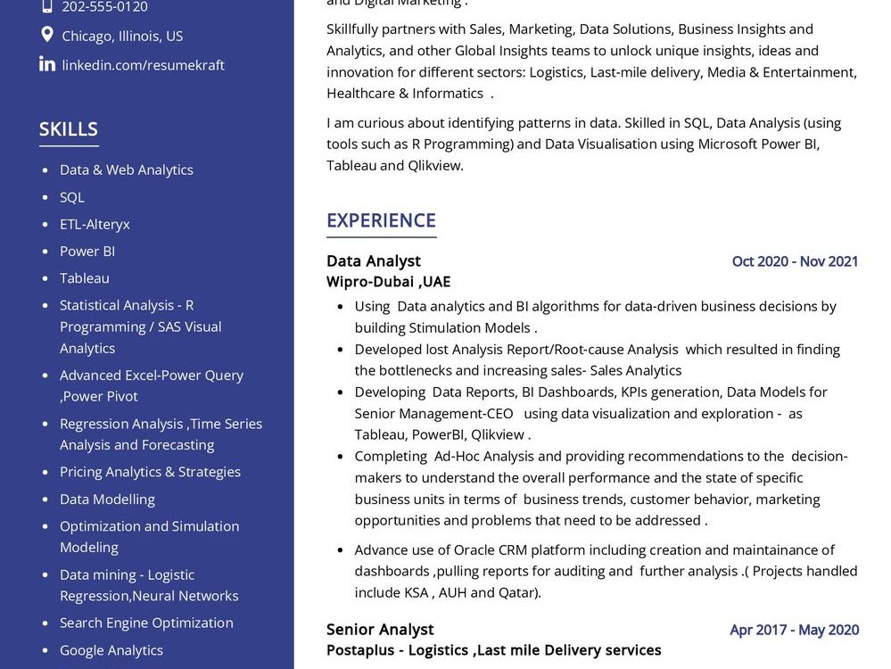 Research and Data Analyst CV Sample