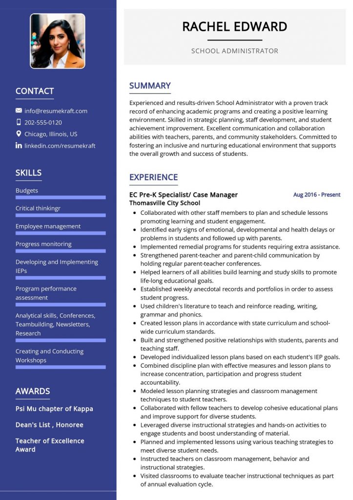 School Administrator CV Sample