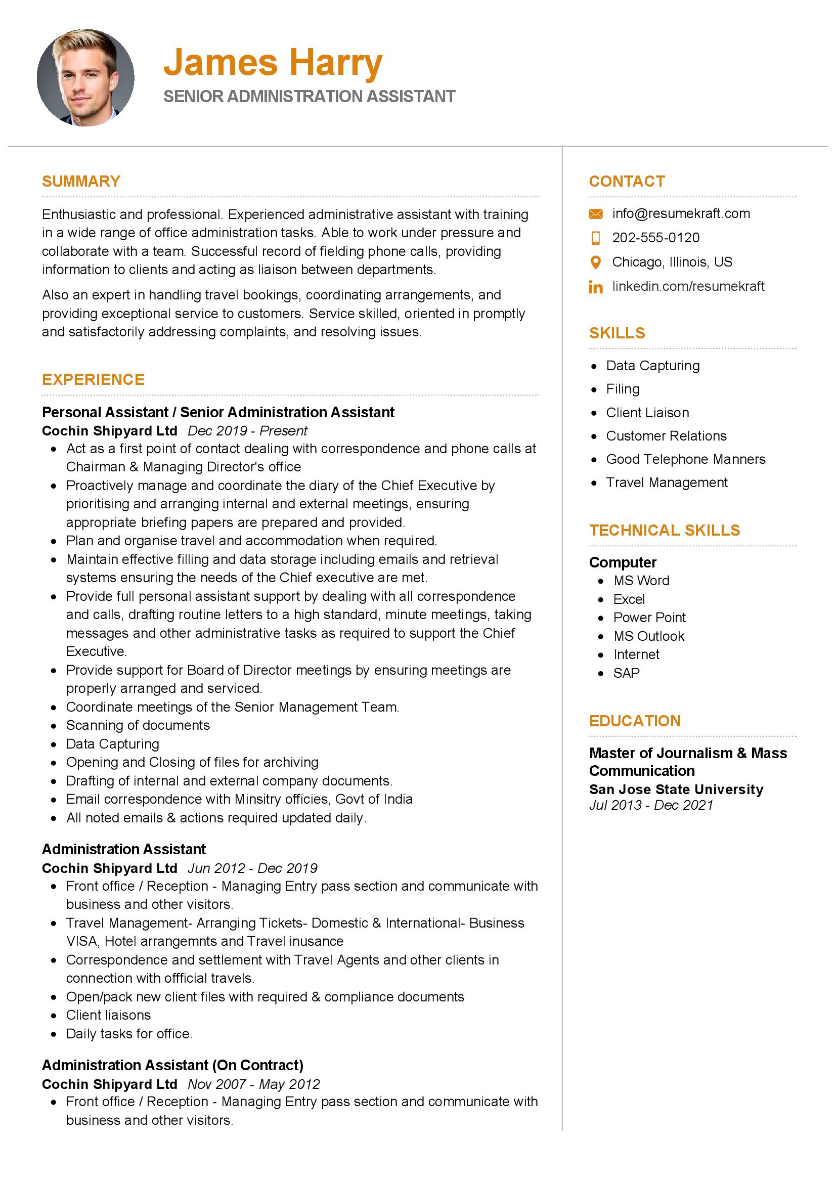 Senior Administration Assistant Resume Example in 2024 - ResumeKraft