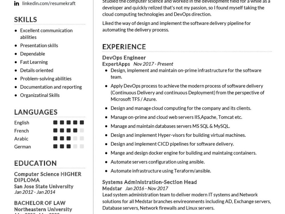 Senior DevOps Engineer Resume Example