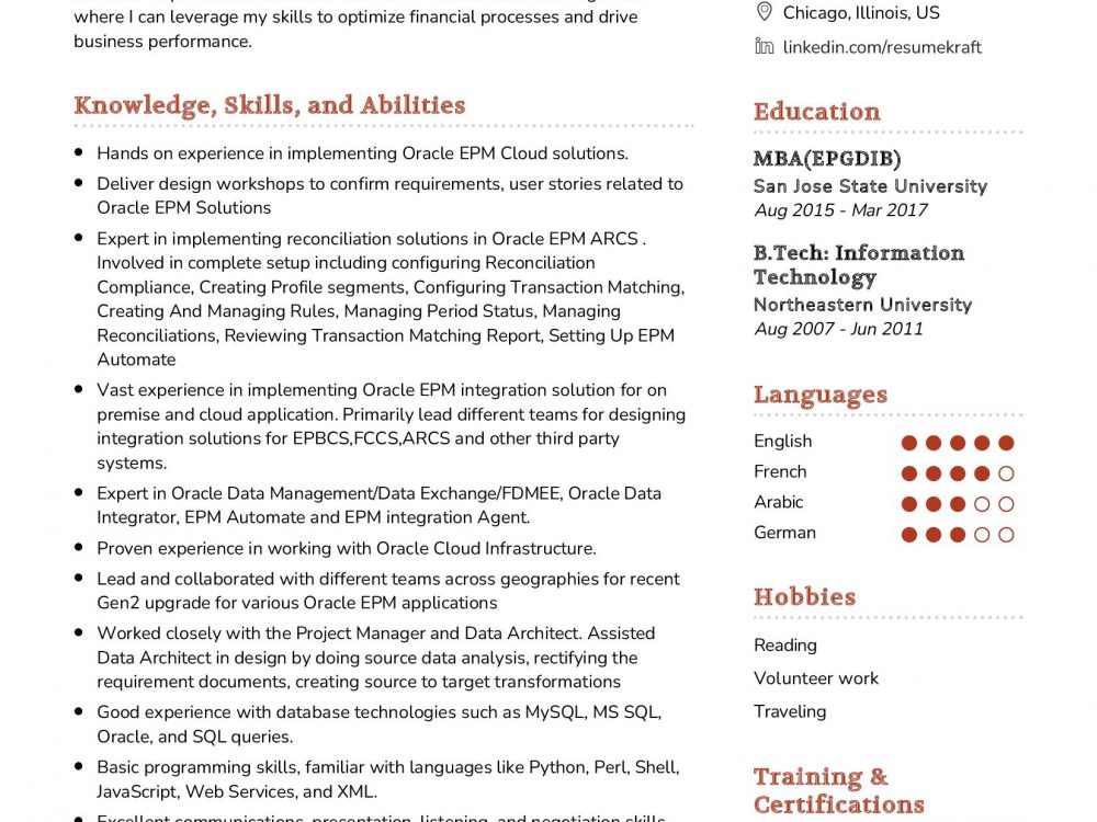 Senior EPM Consultant Resume Example