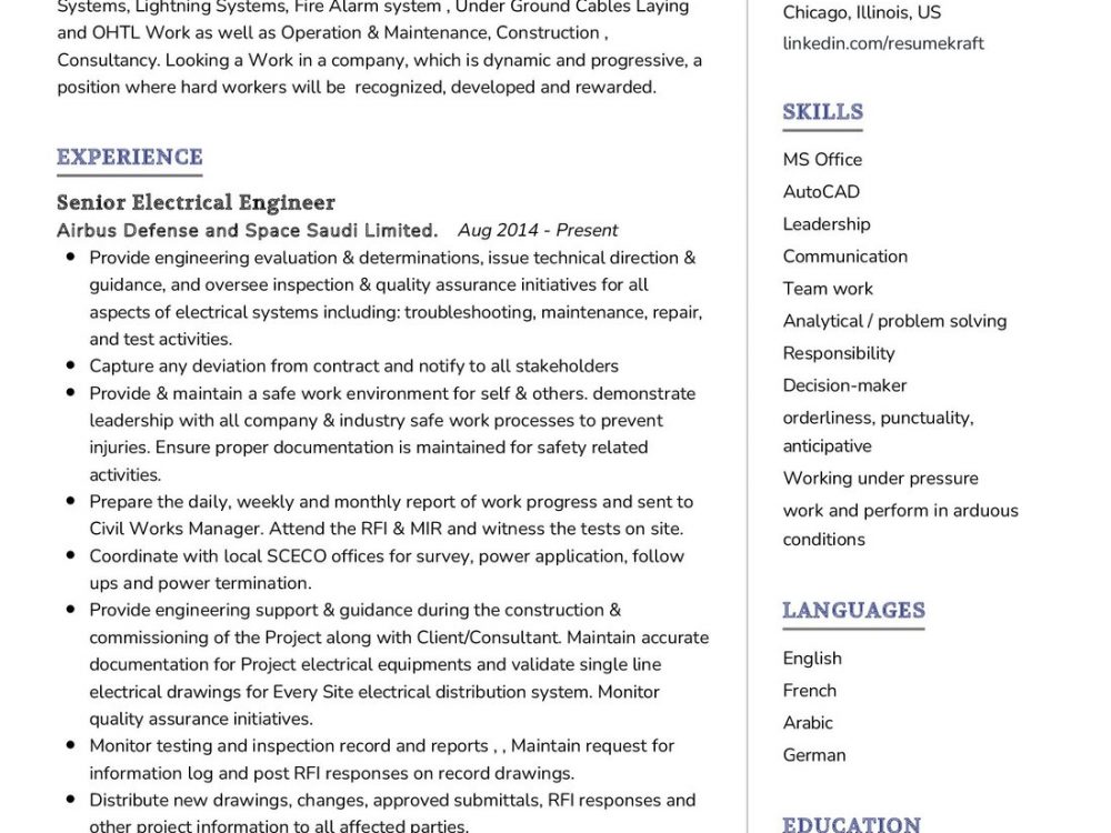 Senior Electrical Engineer CV Example