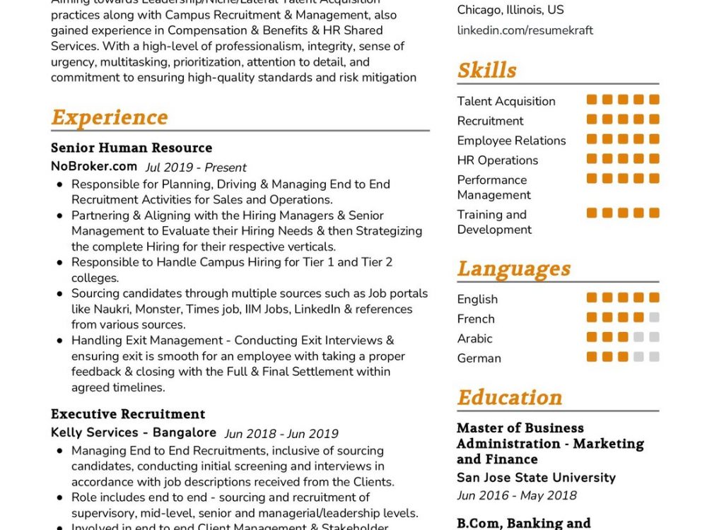 Senior Human Resource Resume Sample