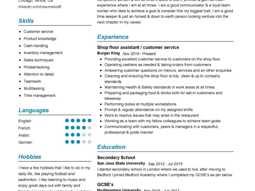 Shop Floor Assistant CV Sample