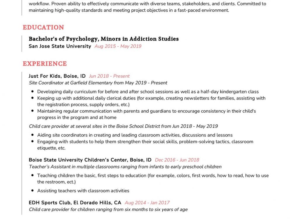 Site Coordinator CV Sample