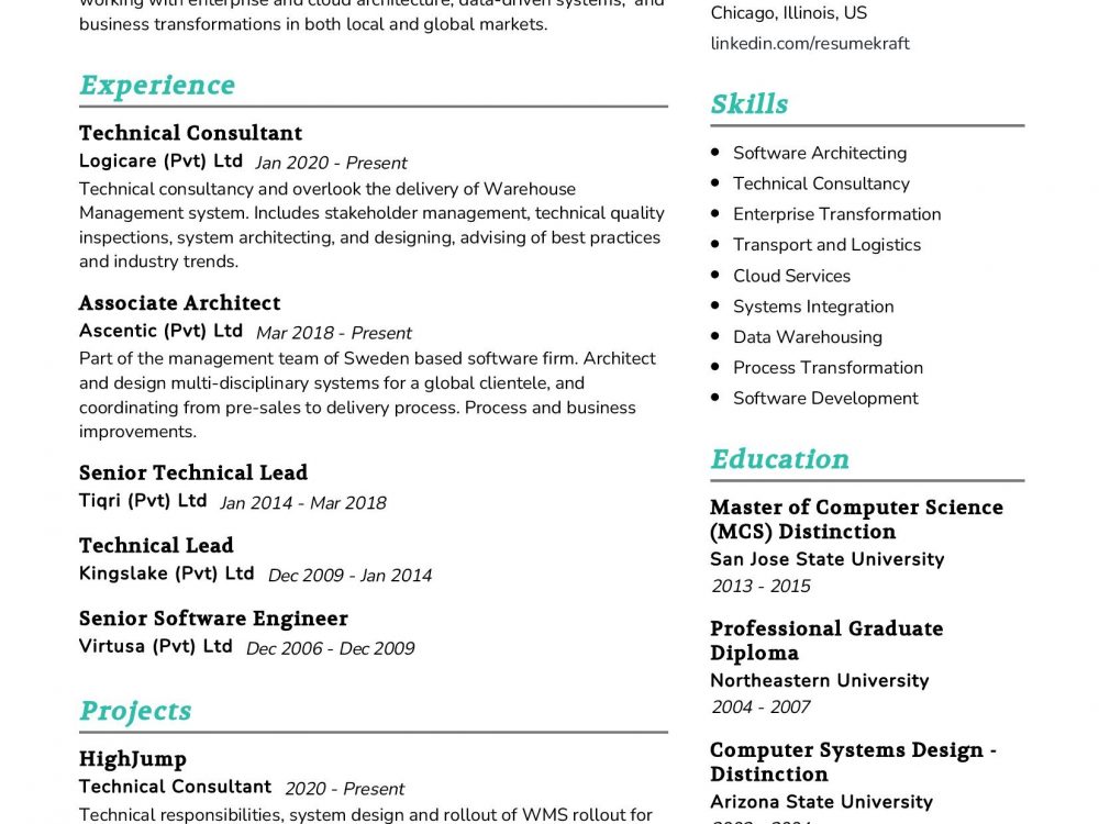 Software Architect CV Example
