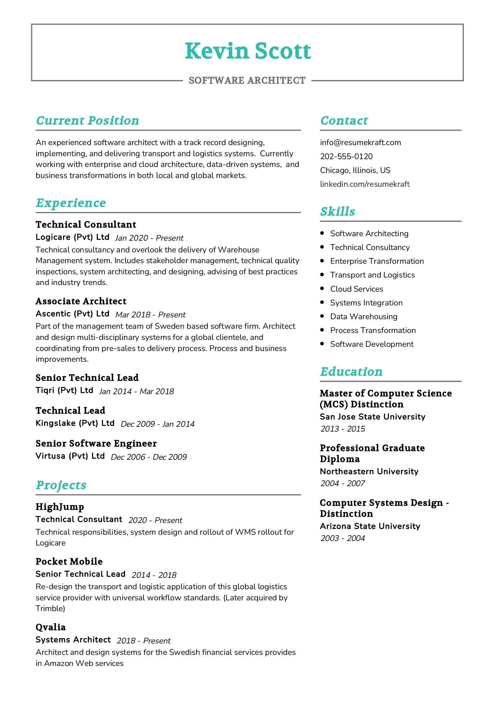 Software Architect CV Example in 2024 - ResumeKraft