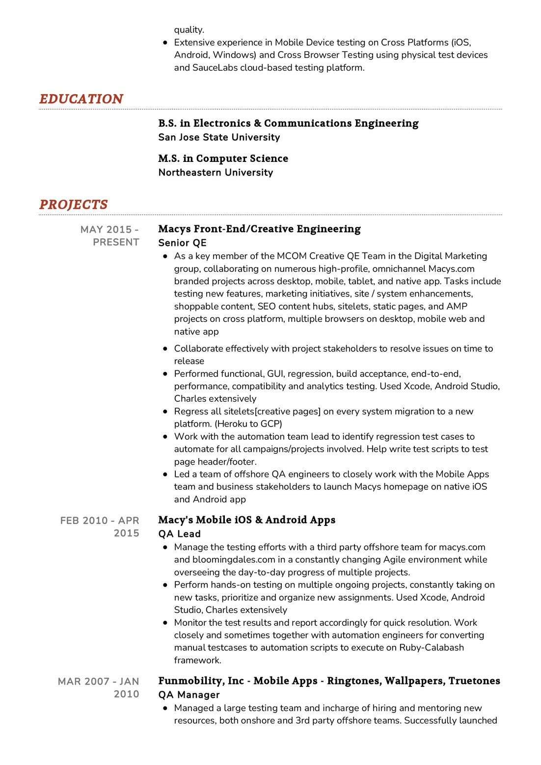 software qa engineer resume template