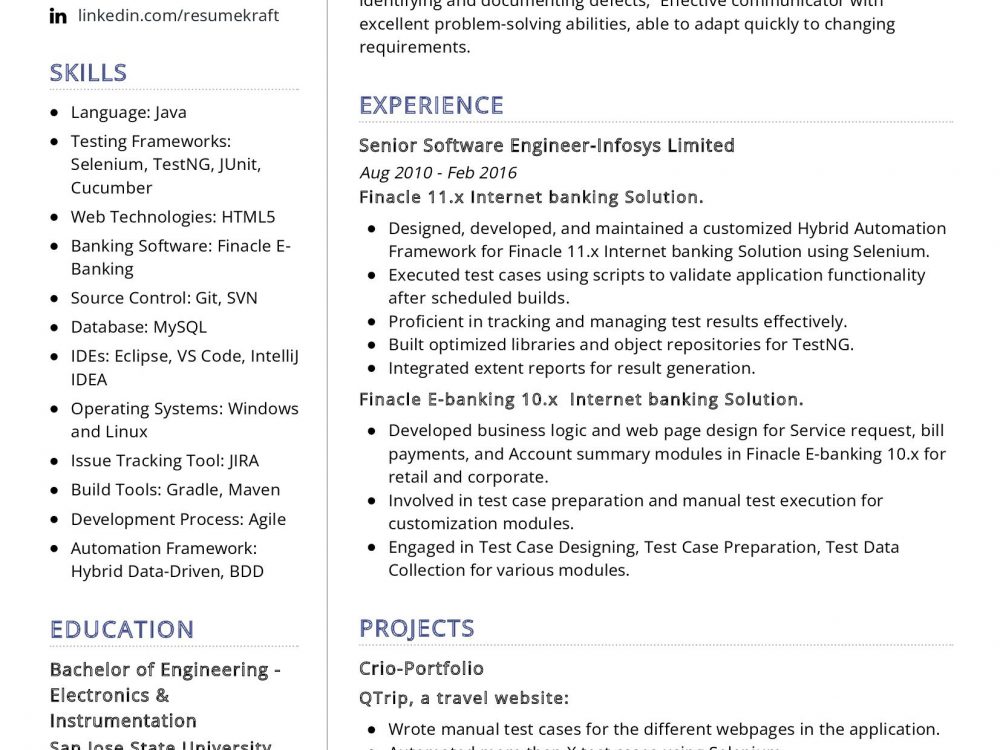 Software Quality Assurance Resume Example