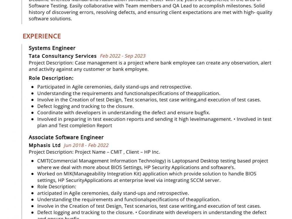 Software Test Engineer Resume Sample