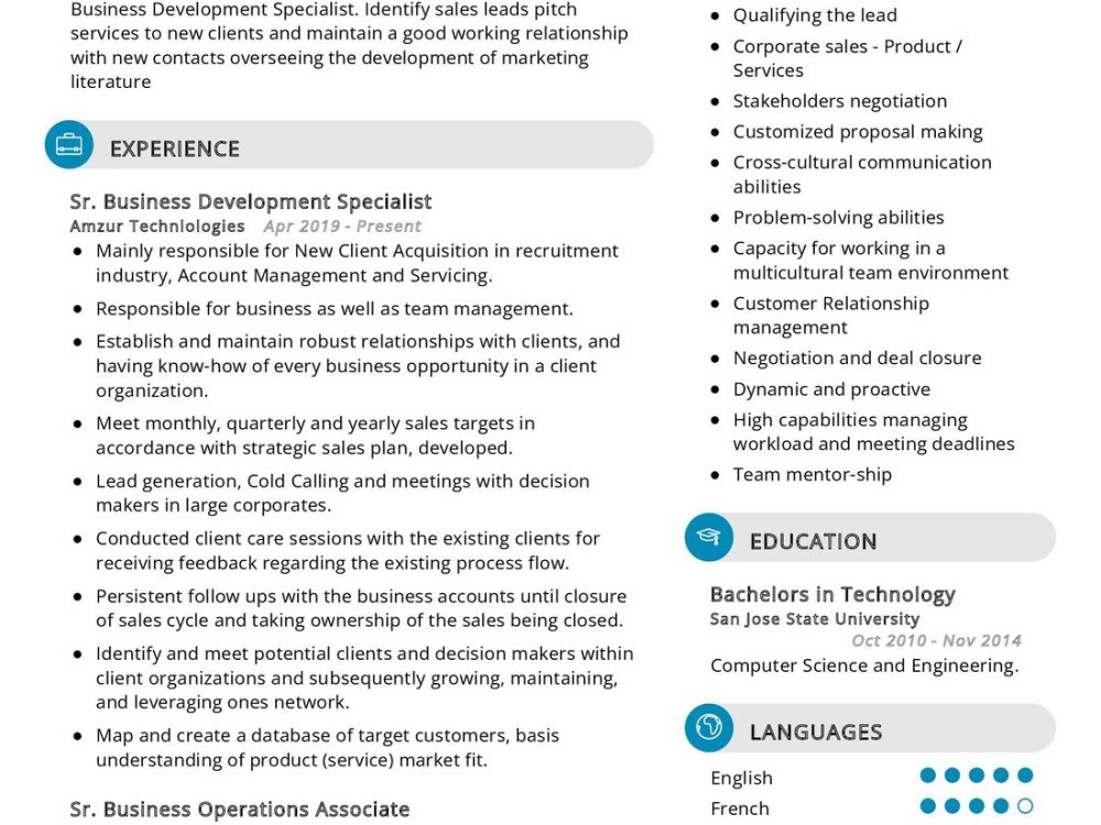 Sr. Business Development Specialist Resume Example in 2024 - ResumeKraft