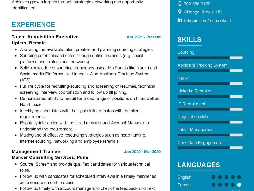 Talent Acquisition Executive Resume Example