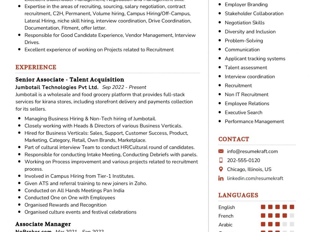 Talent Acquisition Partner Resume Example in 2024 - ResumeKraft