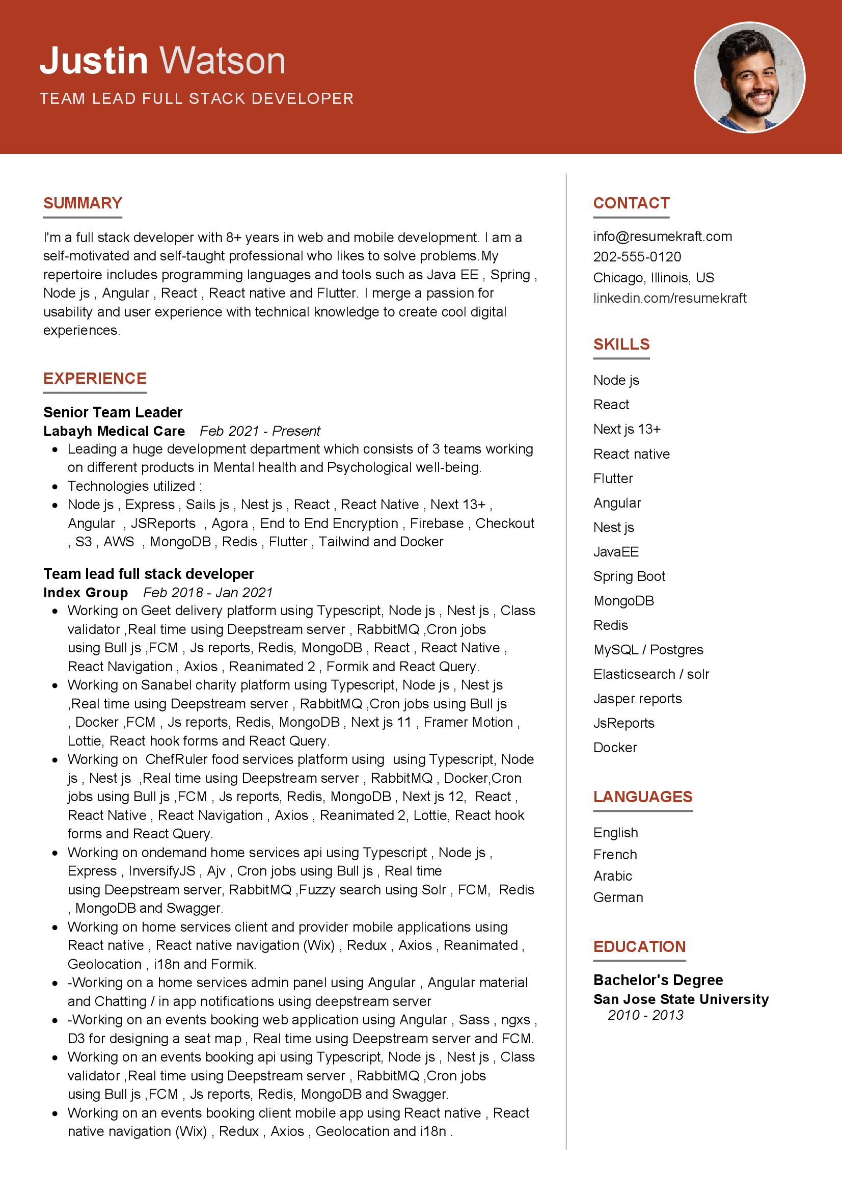 Team Lead Full Stack Developer Resume Example in 2024 - ResumeKraft