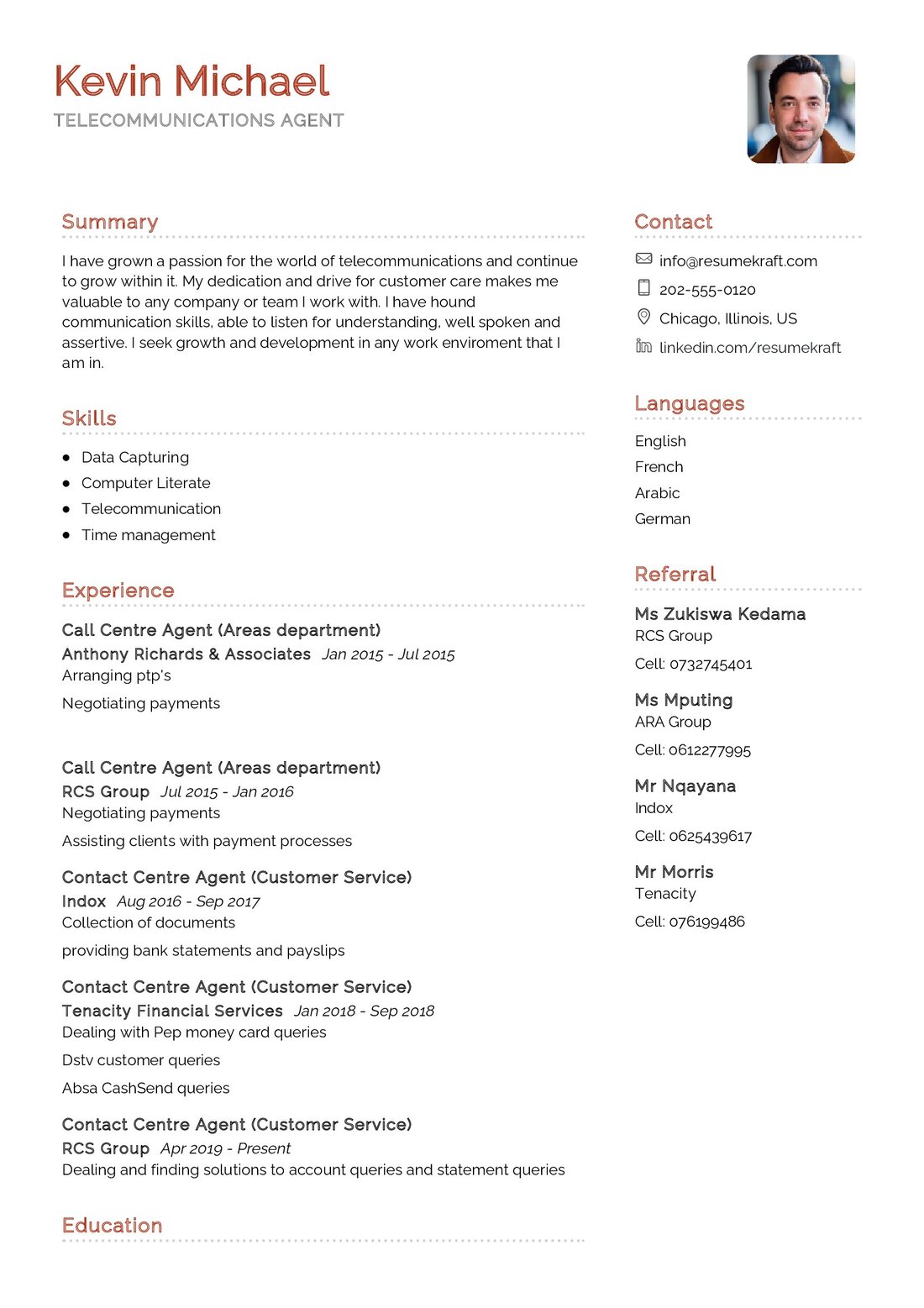 Telecommunications Agent CV Example in 2024 - ResumeKraft