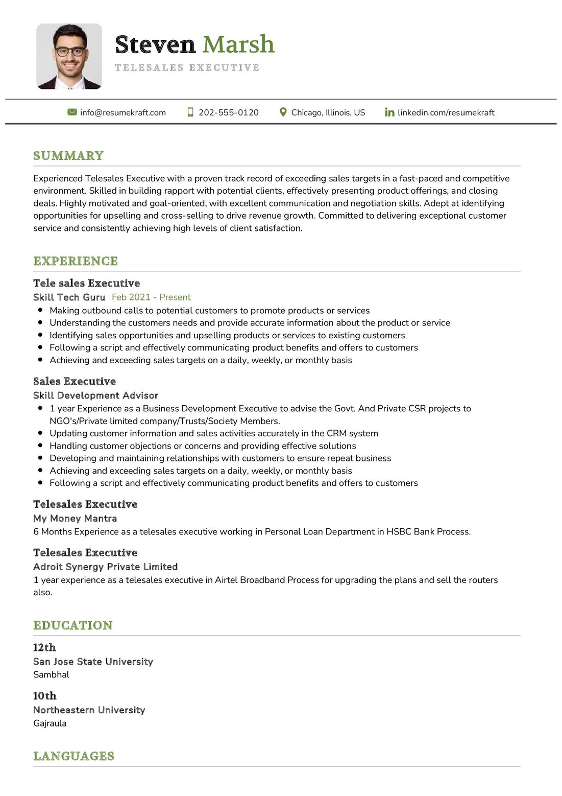 Telesales Executive CV Example in 2024 - ResumeKraft