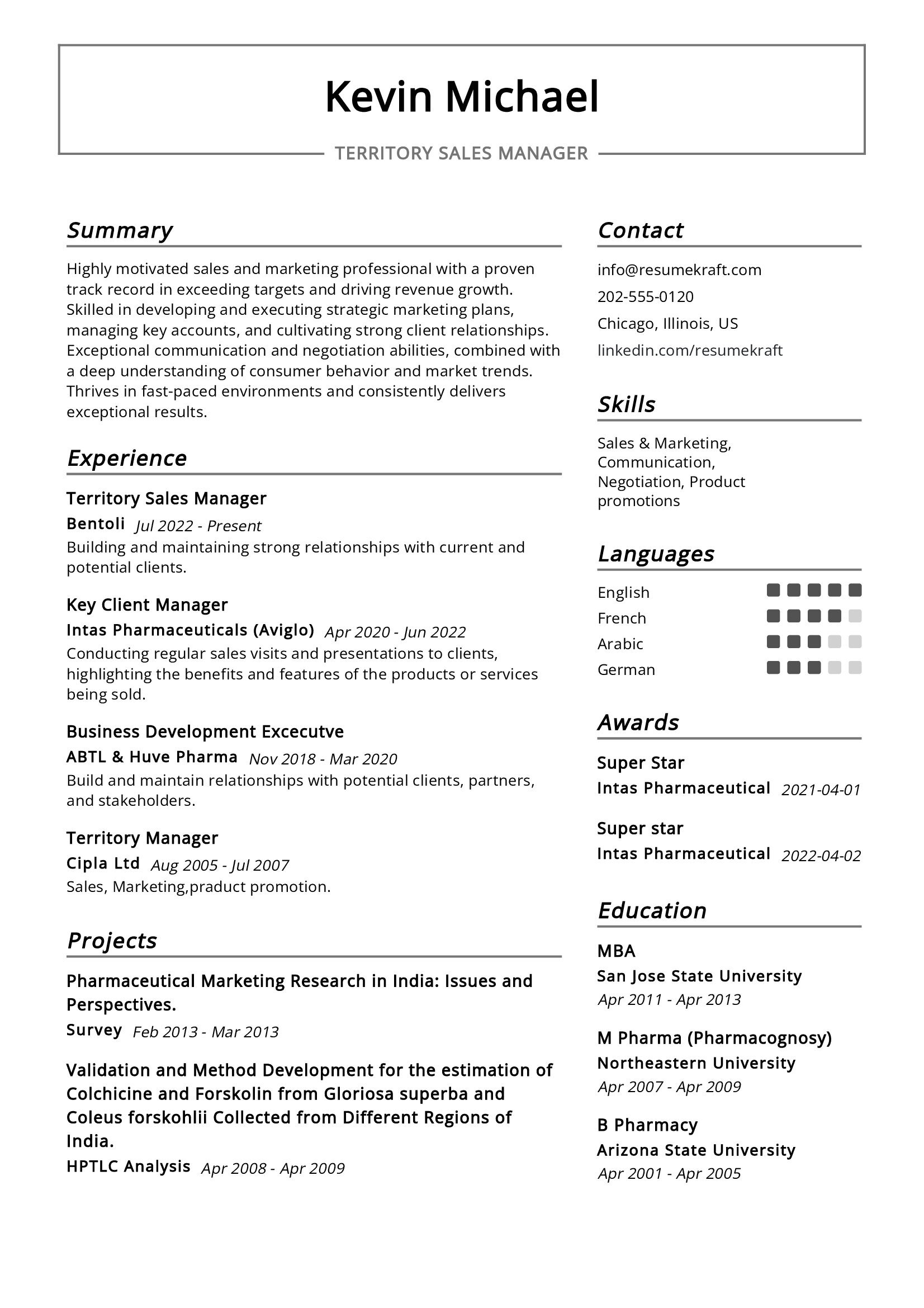 Territory Sales Manager Resume Sample 2023 Writing Tips ResumeKraft