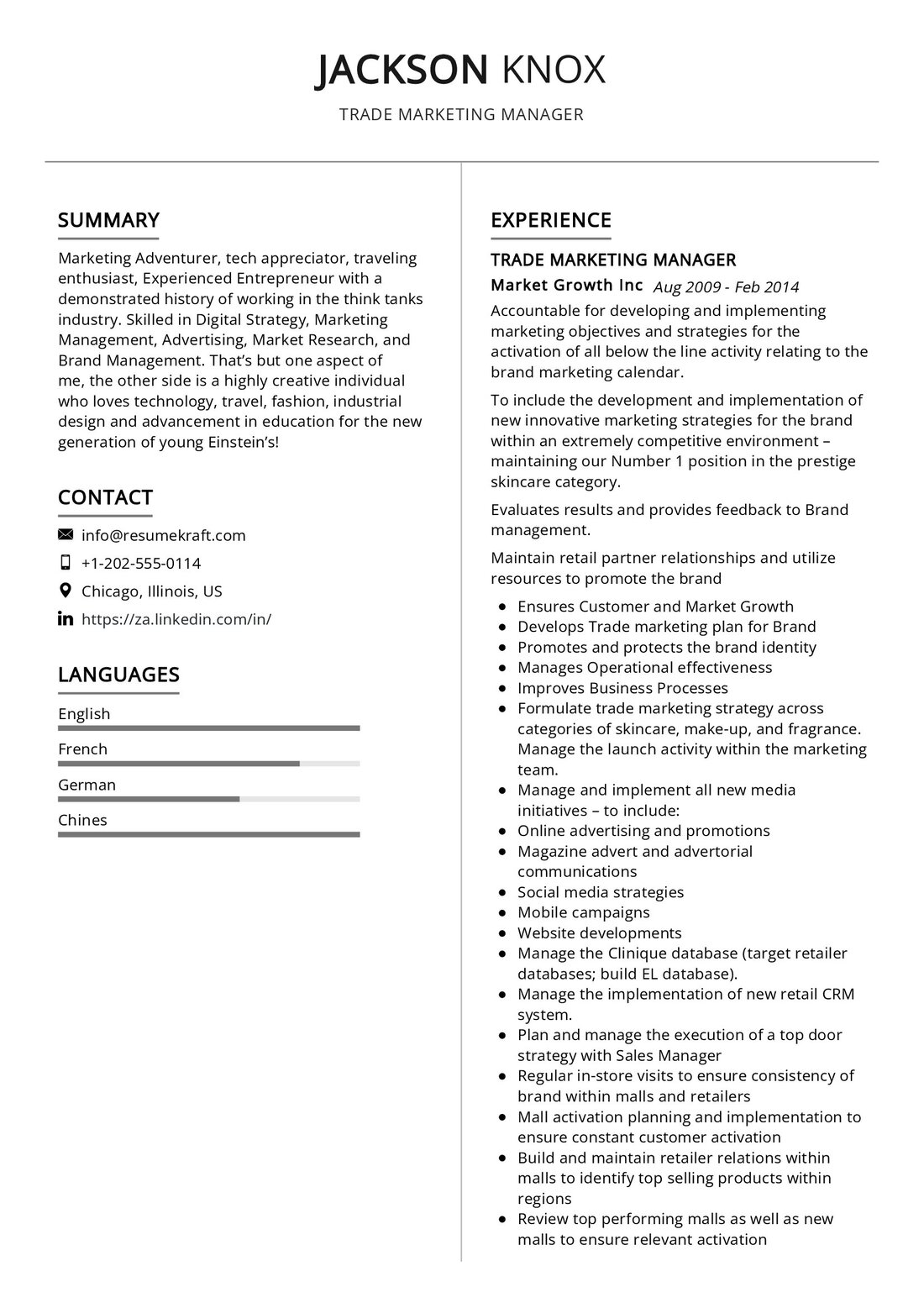 trade marketing resume examples