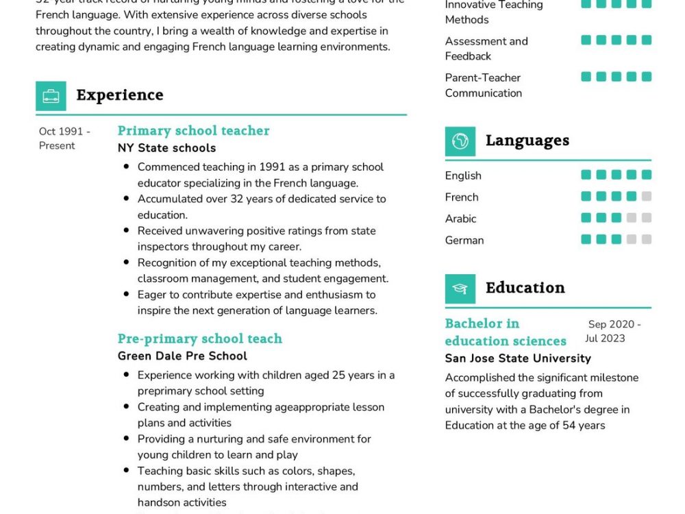 Primary School Teacher Resume Example