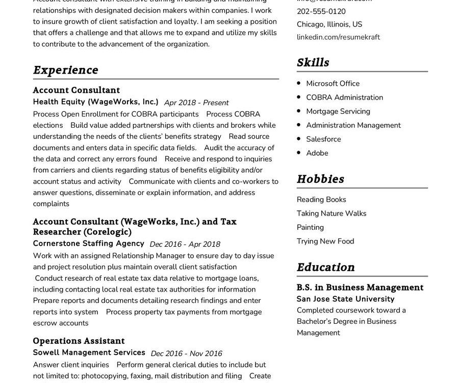 Account Consultant CV Sample in 2024 - ResumeKraft