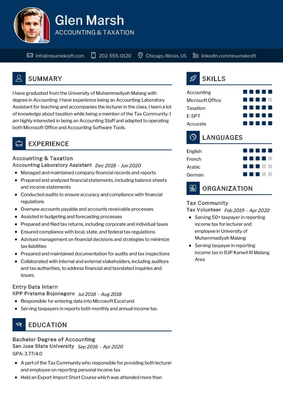 Accounting & Taxation CV Sample in 2024 - ResumeKraft