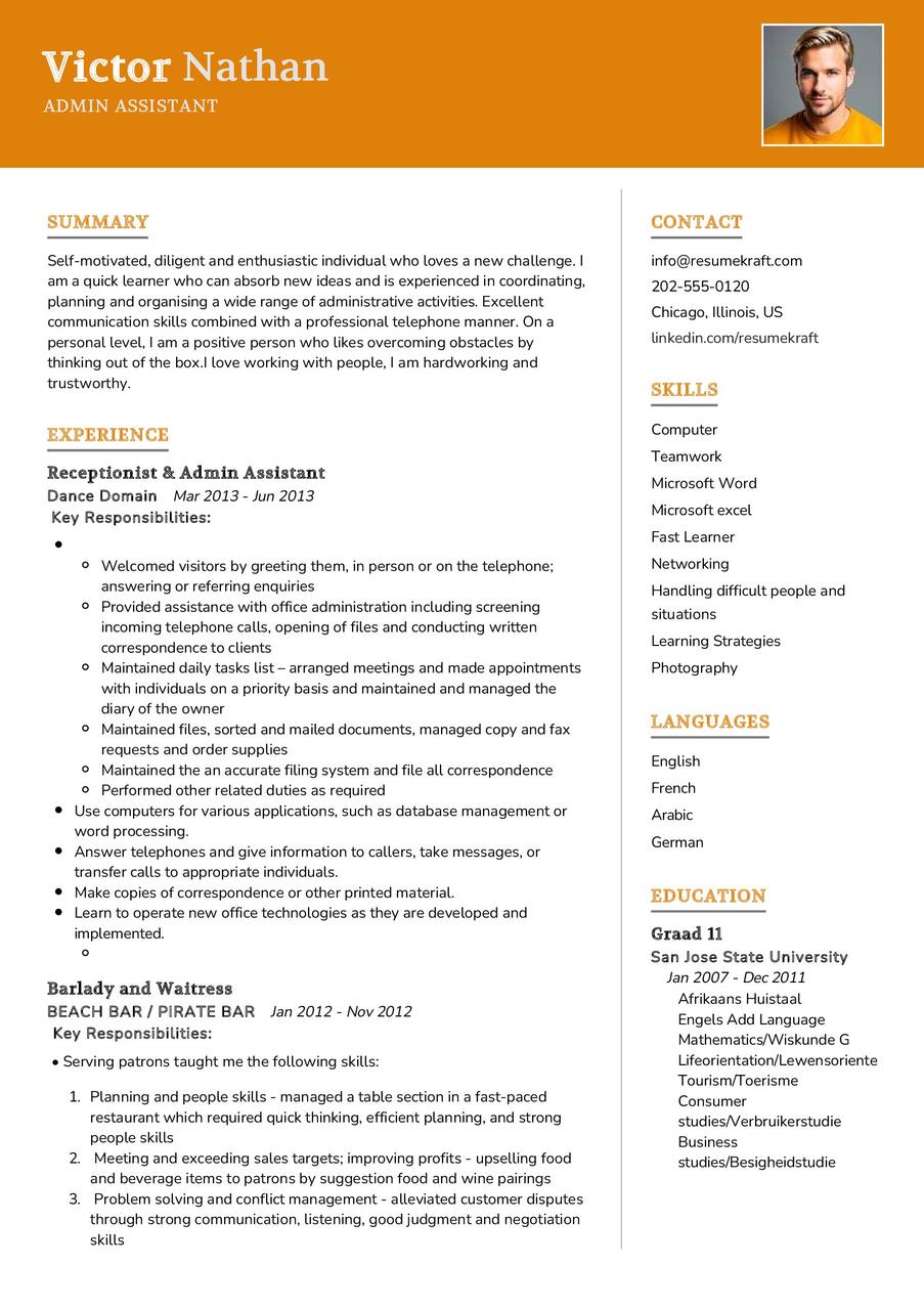 Admin Receptionist Cv Sample In Resumekraft