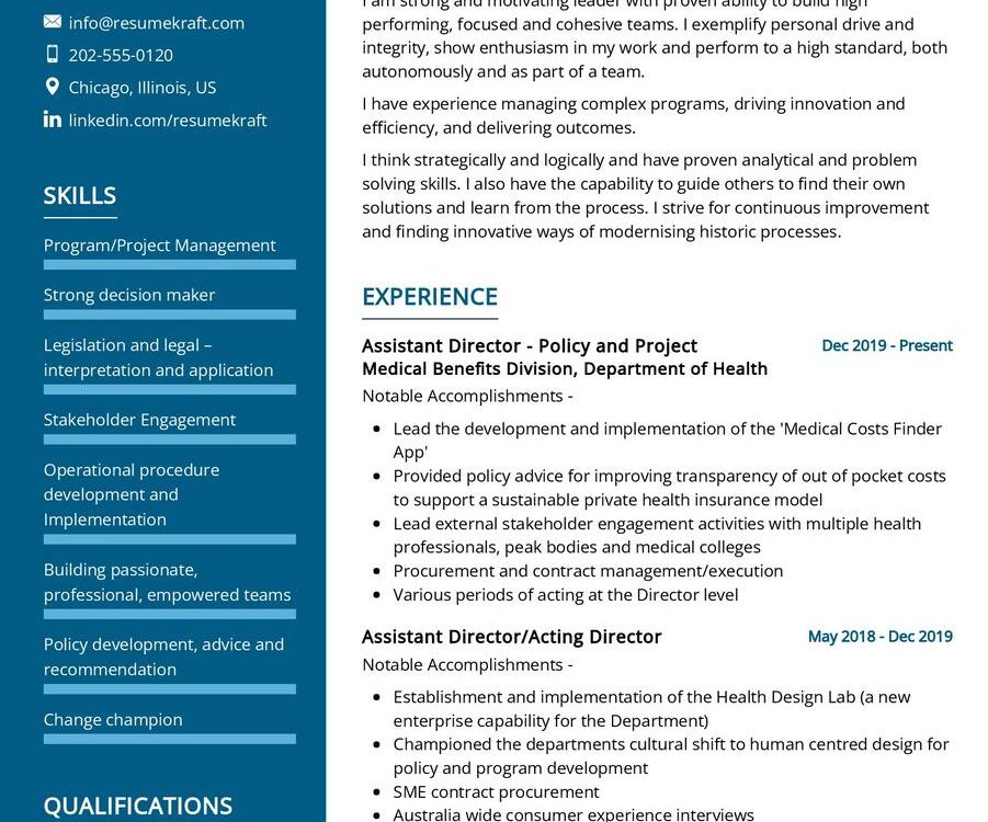 Assistant Director Health CV Sample