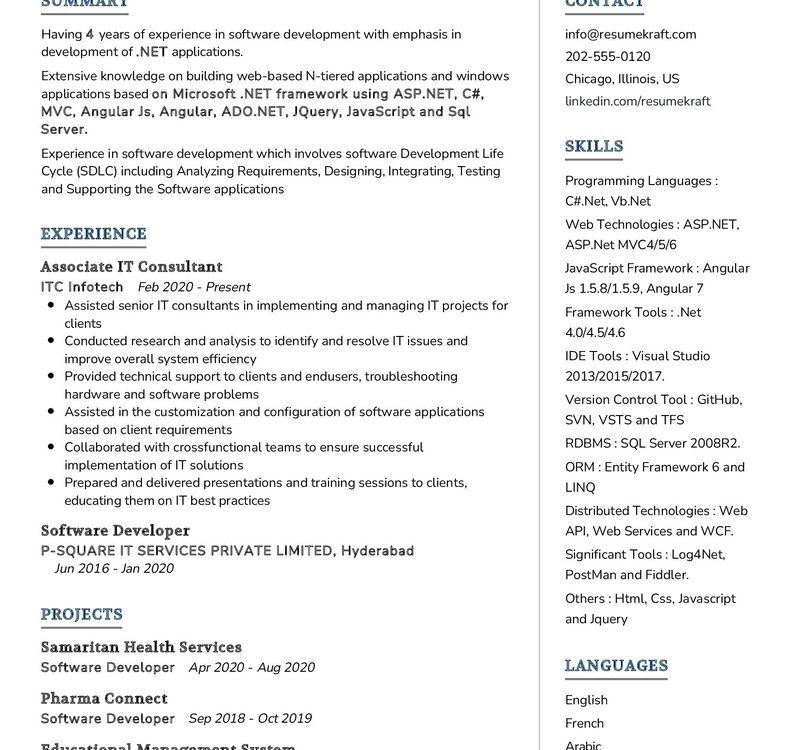 Associate IT Consultant CV Sample