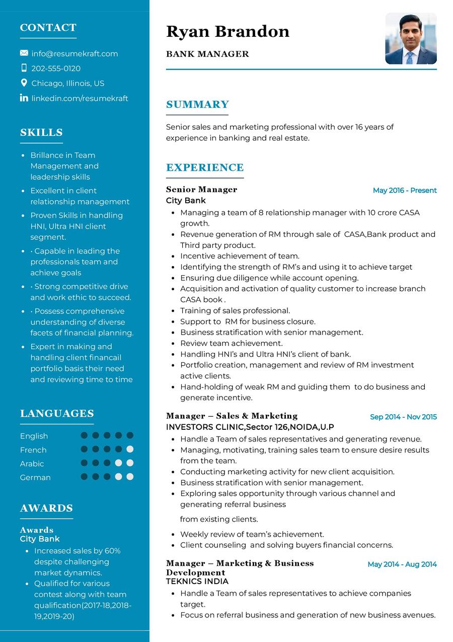 Bank Manager CV Example