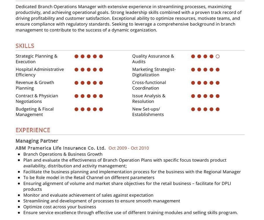Branch Operations Manager CV Example