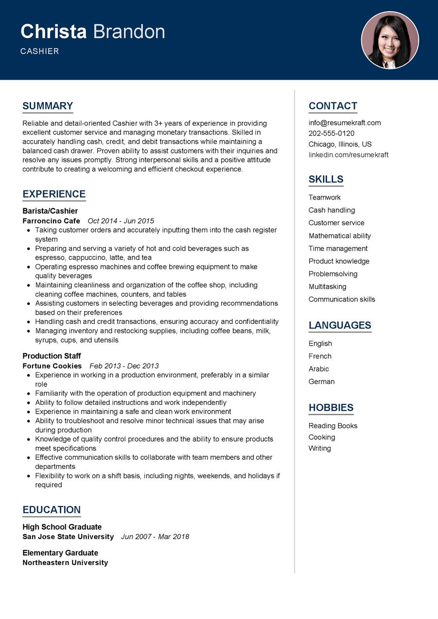 Cashier CV Example In 2025 ResumeKraft