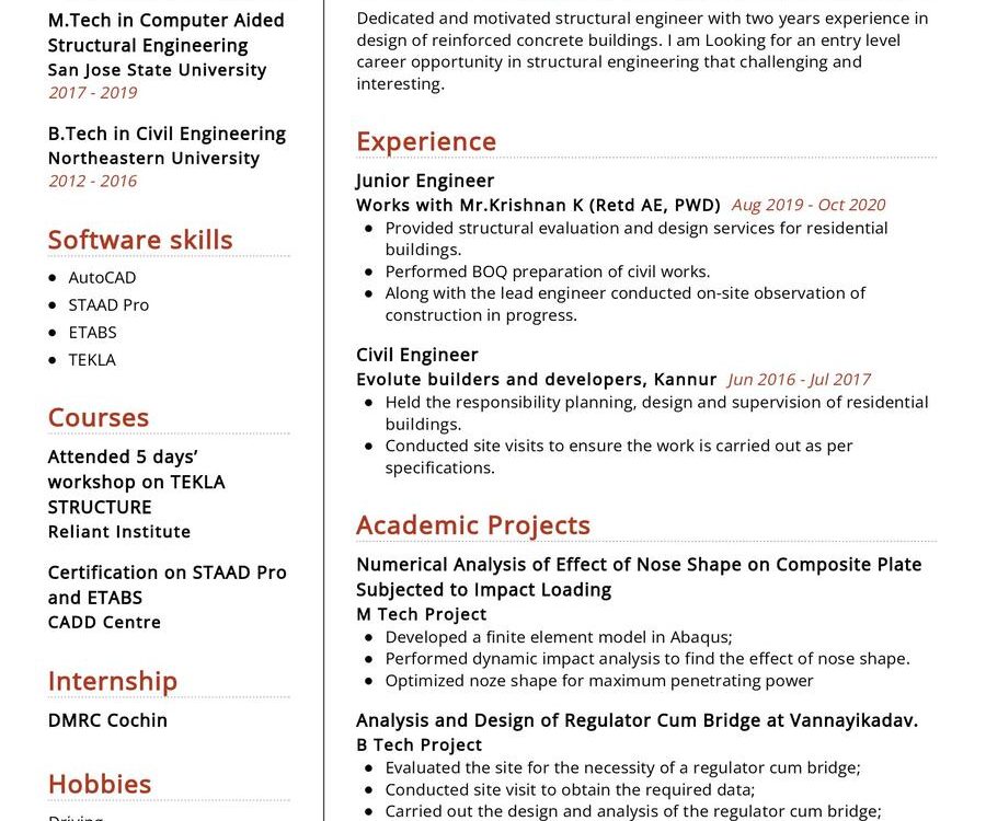 Structural Engineer CV Example