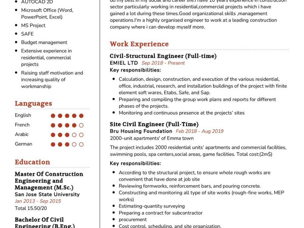 Civil Engineer CV Sample