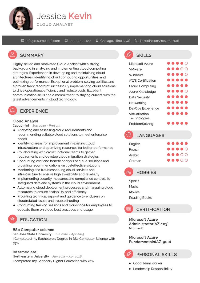 Cloud Analyst Cv Example In Resumekraft