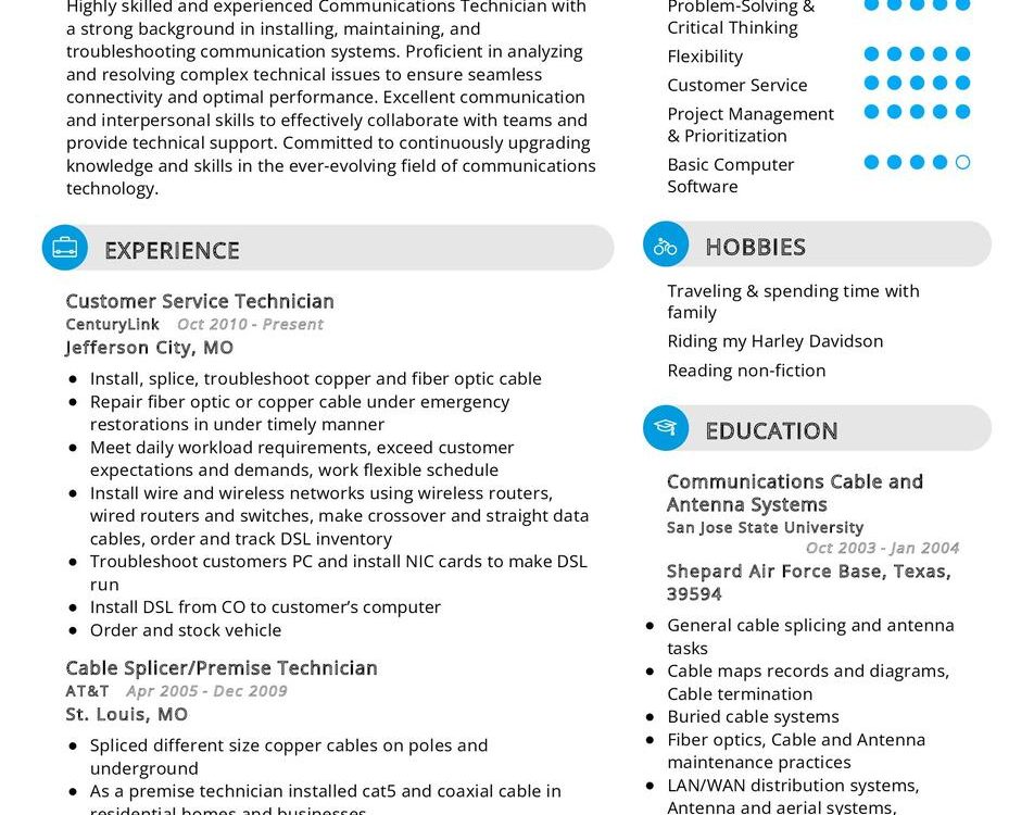 Communications Technician CV Sample