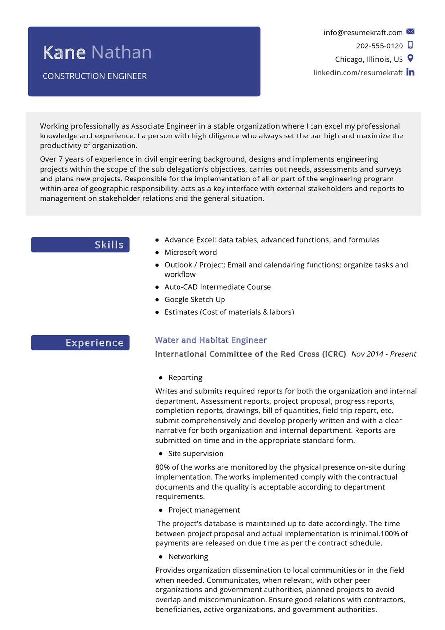 Construction Engineer CV Example