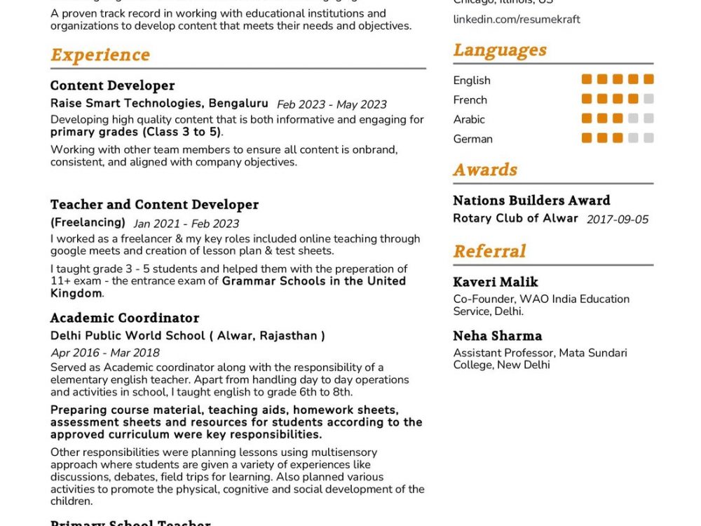 Content Developer CV Sample